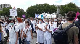 French health workers protest in Paris demanding better pay