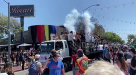Party Truck for Celebrate The Movement & Black Lives matter partying in front of West Hollywood Police Department