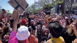 Black Lives Matter protesters dance, sing and climb cars in front of West Hollywood Police Department