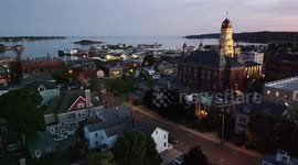 Aerial Evening Footage Downtown Gloucester Massachusetts