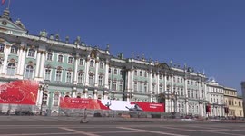 Decorations set up for Victory Day celebration in St Petersburg