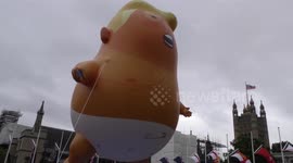 'Trump baby' blimp takes to the sky as mass protests of US president begin in London