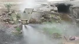 Water pump thought dried up suddenly spurts high-pressure water in central India