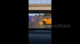 Shocking moment Sacramento police officer's motorcycle is struck by truck on highway