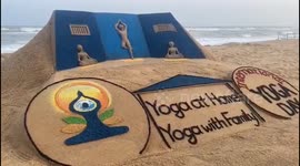 Indian sand artist creates yoga sculptures for International Yoga Day