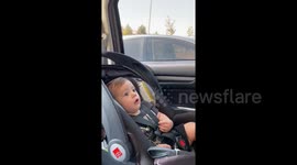 Baby makes hilarious face when he meets a Great Dane for the first time