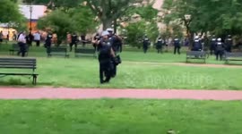 Police directing people out of Lafayette Square to stop protesters from tearing down Andrew Jackson statues