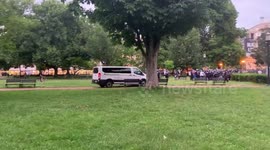 Police van arriving at Lafayette Square