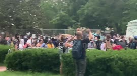 Protesters moving barricades as they encircle Andrew Jackson statue in attempt to tear it down