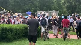 Police line against protesters at Andrew Jackson statue in Lafayette Square