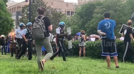 Protester climbing Andrew Jackson statue as police begin to encircle area