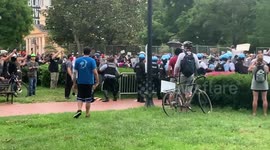 Chaos among police and protesters in Lafayette Square and protesters attempt to tear down Andrew Jackson statue