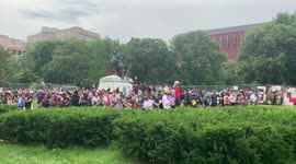 Protesters gathering as they attempt to pull down Andrew Jackson statue