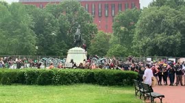 Protesters being to climb Andrew Jackson statue in Lafayette Square