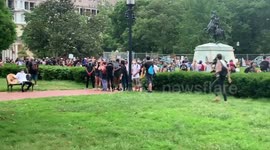 DC protesters surrounding Andrew Jackson statue with chants at Lafayette Square