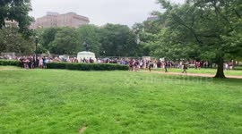 Scene outside White House prior to attempts to tear down Andrew Jackson statue