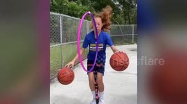 Talented girl performs mind blowing basketball stunts