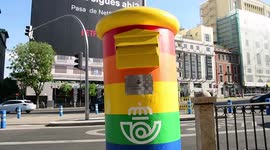 Rainbow coloured post boxes in Madrid to celebrate pride month