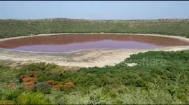 Huge 50,000-year-old crater lake in India mysteriously changes colour to pink