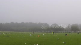 Revellers who trashed a beauty spot were reminded of the dangers of crowds - with bags of rubbish arranged to form the coronavirus death toll