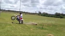 Dirt bike flip stunt ends badly for South African rider