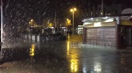 Snow falls in Brighton, UK
