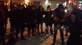 Singer Zola Jesus performs on sidewalk in New York snowstorm