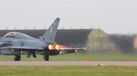 Typhoon fighter jet takes off at RAF Coningsby, UK