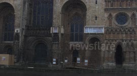 Lincoln Cathedral with light snow fall
