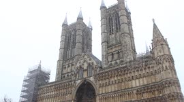 Lincoln Cathedral with light snow fall