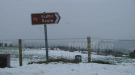 'Scenic Route' Sign With Blowing Snow - N. Ireland - Jan 31st 2015