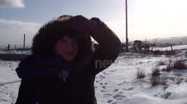Girl On Mountain Snow In Severe Wind Chill - N. Ireland - Jan 31st 2015