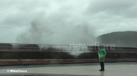 Huge waves batter San Sebastian, Spain