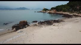 A drone view of the old fisherman's rock in Peng Chau island (Hong Kong)
