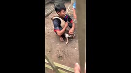 Adorable moment affectionate goose gives hugs to boy after months apart during COVID-19 pandemic