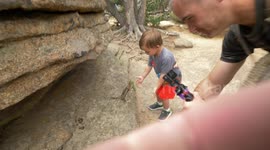 Friendly wild chipmunks befriend little boy in Rocky Mountain National Park