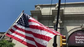 Young Republicans rally to save the statue of Theodore Roosevelt outside of the American Museum of Natural History in New York City