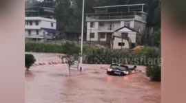 Chinese motorist climbs out of car window to escape as vehicle washed away by flash floods