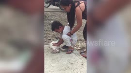 Heartbreaking moment boy, 4, grieves for pet dog killed by truck