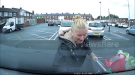 'Can I help you love?' Hilarious moment UK woman starts putting shopping into wrong car