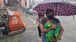 Flooding in Philippines' Quezon City due to heavy rain