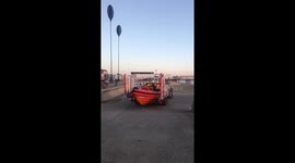 This is the Blackpool RNLI Atlantic 85 being recovered after a  search for a call that there was a person in the water at the south pier Blackpool.
