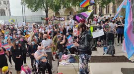 As thousands Gather for the Trans Rights Protest in London's Parliament Square, speaker Isabelle asks the British Government: