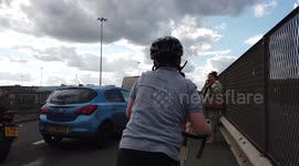 Amid flooding, cars crash on London motorway