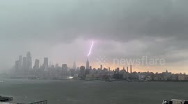 Lightning strikes Empire State Building in New York City