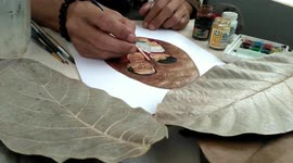 Indonesian artist collects dry leaves and transforms them into valuable paintings