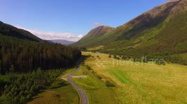 Aerial establishing shot of Glen Nevis Fort William Scotland UK