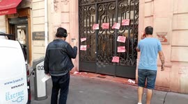 Entrance of Colombia's consulate in Paris defaced with red paint after soldiers admit to rape