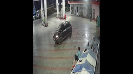 Lucky escape for two men after speeding car attempts to ram petrol pump in northern India
