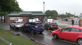Customers queue as UK McDonald's reintroduce breakfast range for first time in months